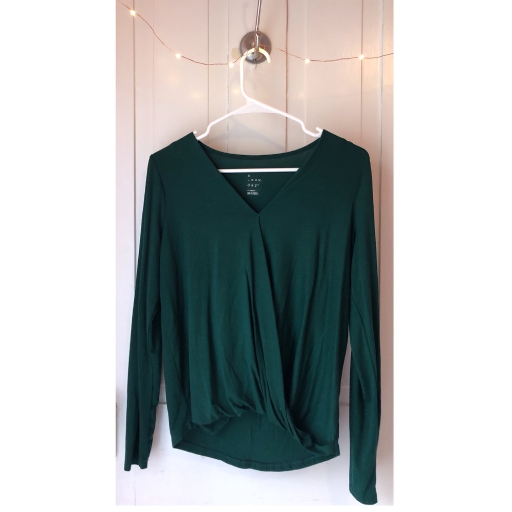 Long Sleeve Dark Green Crossover Top
